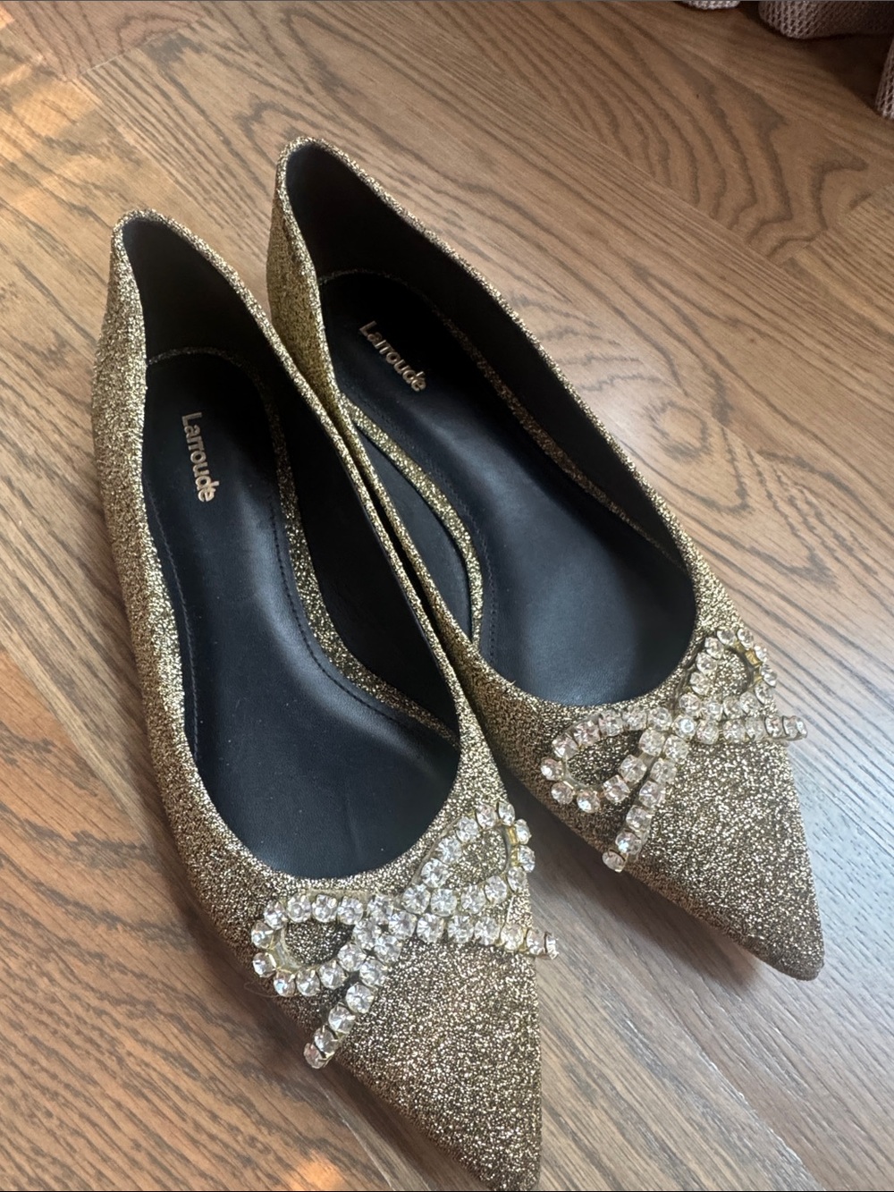 Larroude Lee Crystal Embellished Lurex Flats size us 10